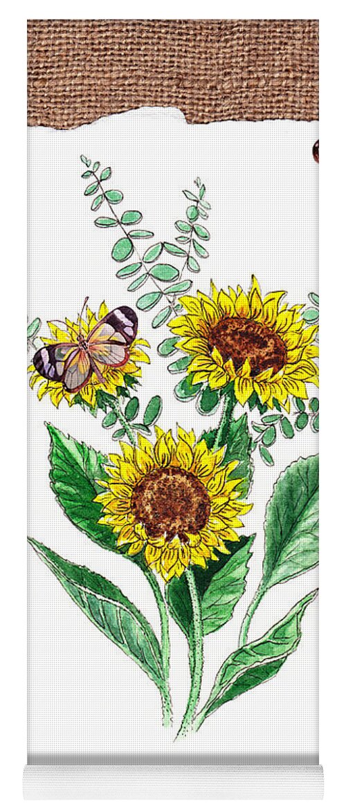 Sunflowers Yoga Mat featuring the painting Sunflowers And Butterflies by Irina Sztukowski