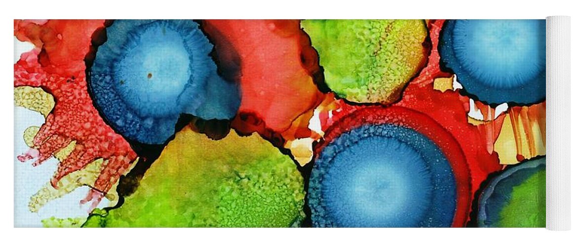 Art; Painting; Alcohol Ink; Abstract Painting; Yupo; Small Art; Wall Art; Office D�cor; Home D�cor; Modern Art; Apartment Art; Original Art; Flowers Yoga Mat featuring the painting Cactus Flowers by Yolanda Koh