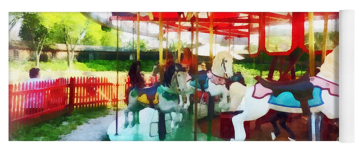 Carousel Yoga Mat featuring the photograph Sunny Afternoon on the Carousel by Susan Savad