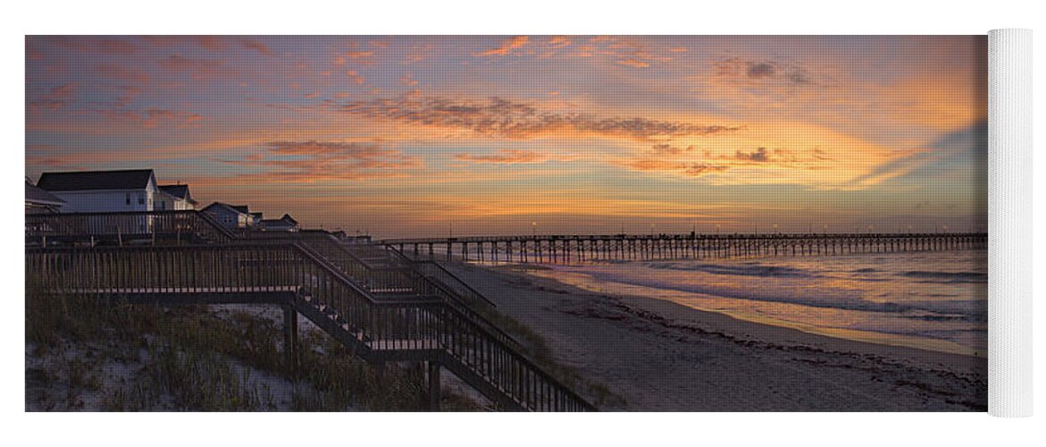 Fishing Pier Yoga Mat featuring the photograph Sunrise on Topsail Island Panoramic by Mike McGlothlen