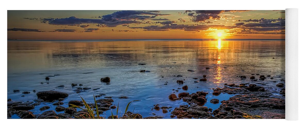 Sun Yoga Mat featuring the photograph Sunrise over Lake Michigan by Scott Norris