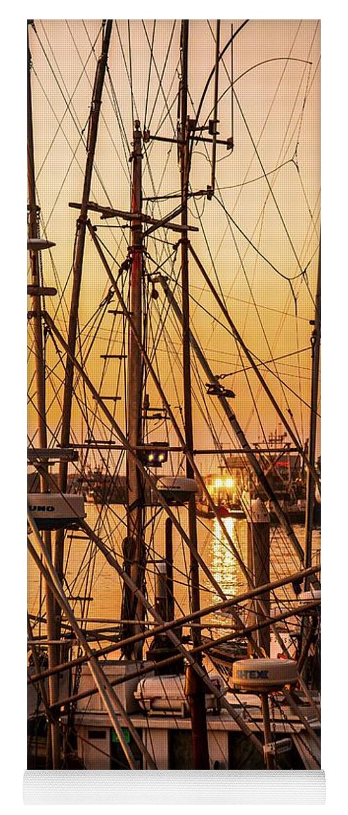 Sunset Boat Dock Yoga Mat featuring the photograph Sunset Boat Masts at Dock Morro Bay Marina Fine Art Photography Print sale by Jerry Cowart