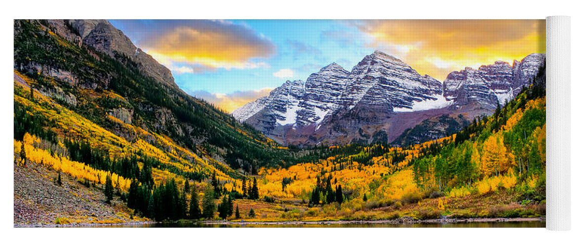 Aspen Yoga Mat featuring the photograph Sunset on Maroon Bells by Rick Wicker
