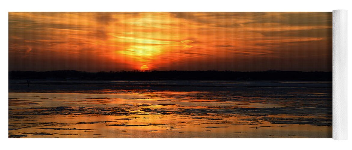 Chesapeake Bay Yoga Mat featuring the photograph Sunset over a Frozen Chesapeake Bay by Bill Swartwout