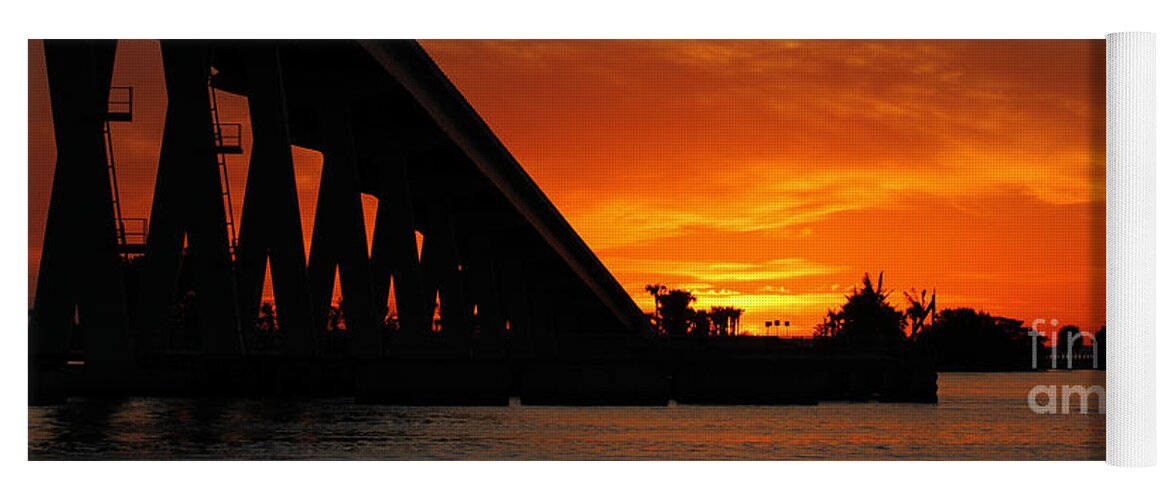 Sunset Yoga Mat featuring the photograph Sunset over Sanibel Island Causeway by Meg Rousher