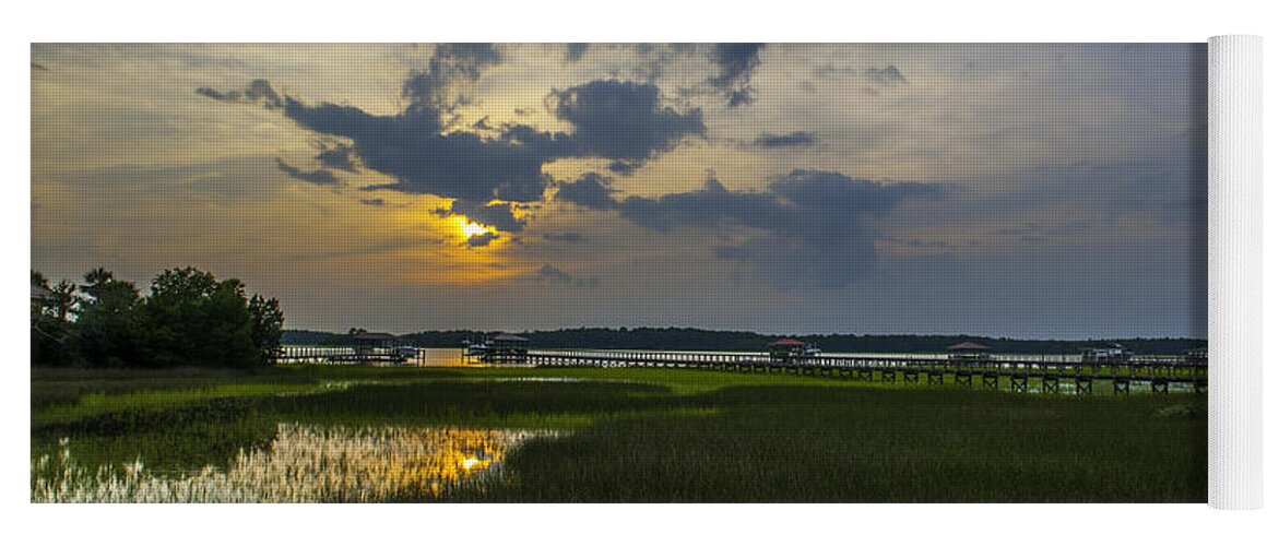 Sunset Yoga Mat featuring the photograph Lowcountry Sunset over the Wando River by Dale Powell