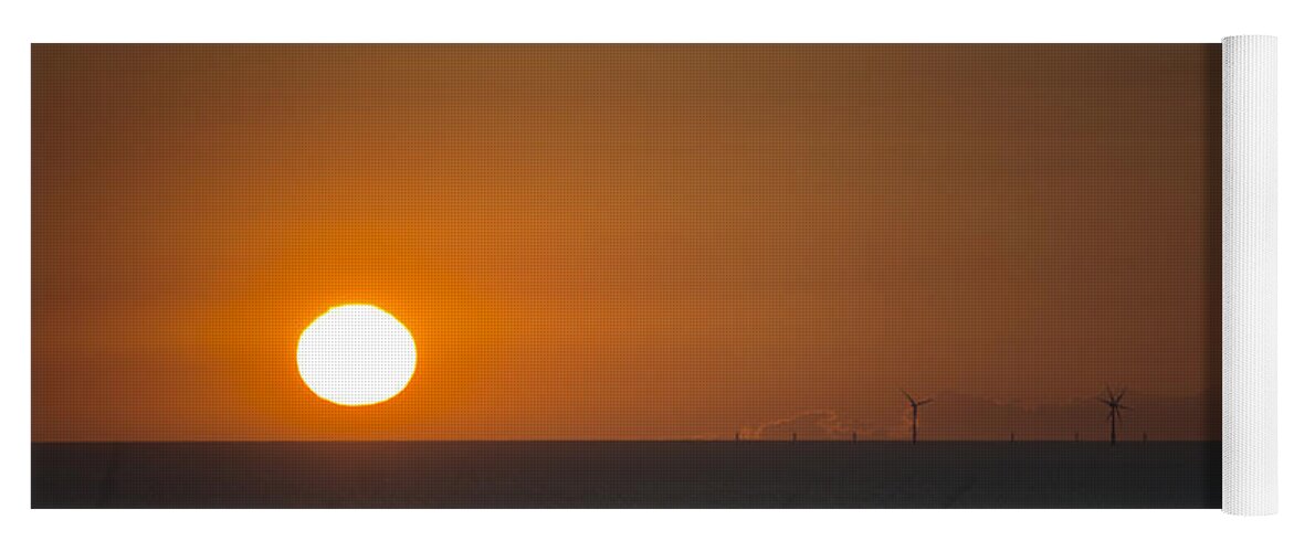 Sun Yoga Mat featuring the photograph Sunset Over The Windfarm by Spikey Mouse Photography