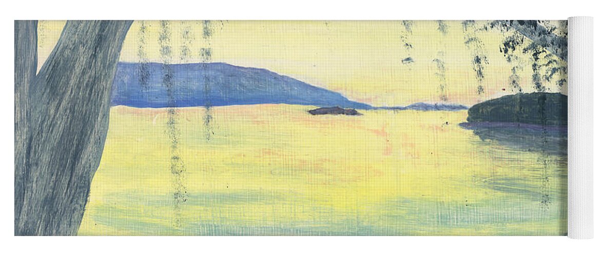 Landscape Yoga Mat featuring the painting Sunset over Water by Stephanie Grant