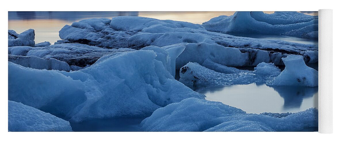 Heike Odermatt Yoga Mat featuring the photograph Sunset Vatnajokull Glacier Jokalsarlon by Heike Odermatt