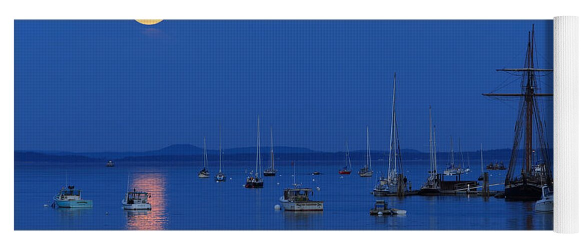 Super Moon Yoga Mat featuring the photograph Super Moon Rising Above Belfast Harbor Maine by Barbara West