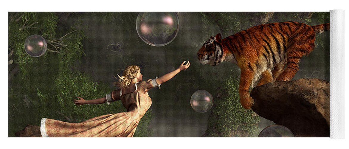 Tiger Art Yoga Mat featuring the digital art Surreal Tiger Bubble Waterdancer Dream by Daniel Eskridge