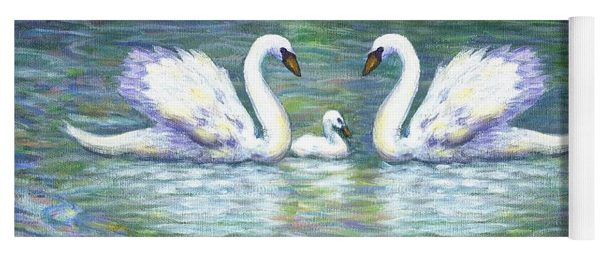 Swans Yoga Mat featuring the painting Swans and Baby by Linda Mears