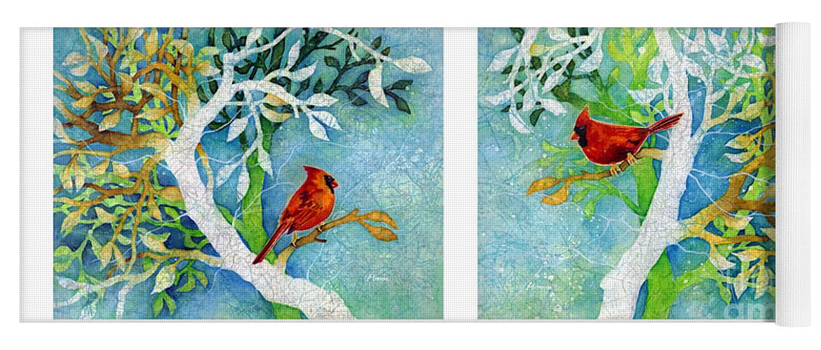 Northern Cardinal Yoga Mat featuring the painting Sweet Memories Diptych by Hailey E Herrera