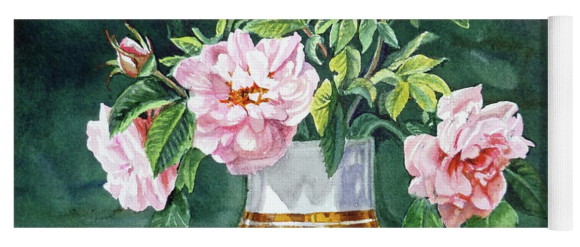 Roses Yoga Mat featuring the painting Sweet Tea Roses Bouquet by Irina Sztukowski
