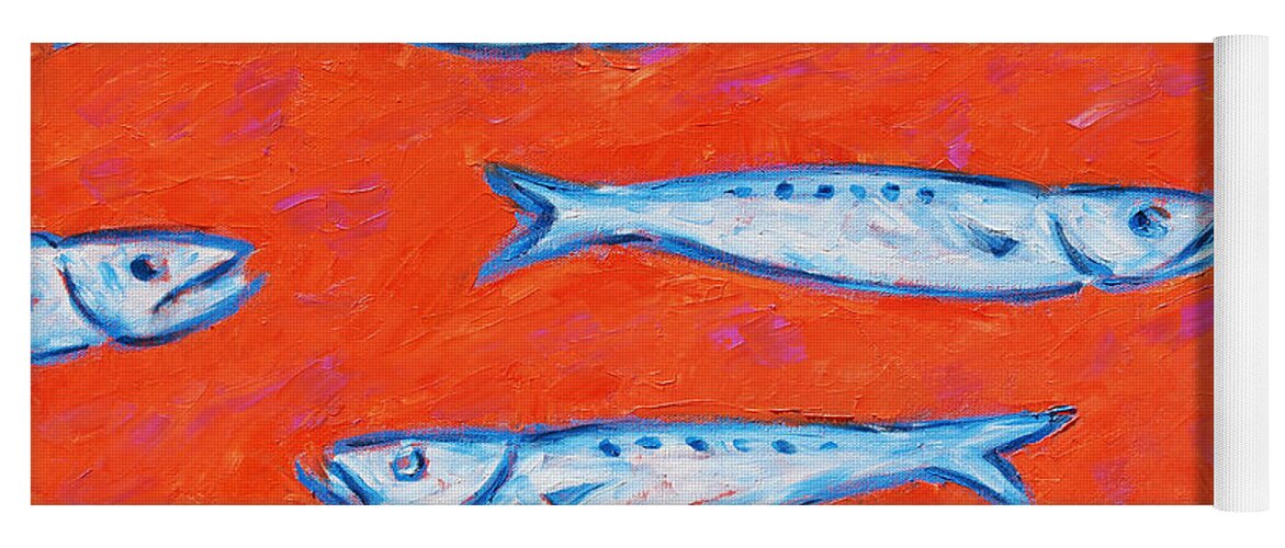 Fish Yoga Mat featuring the painting Swimming Upstream by Xueling Zou
