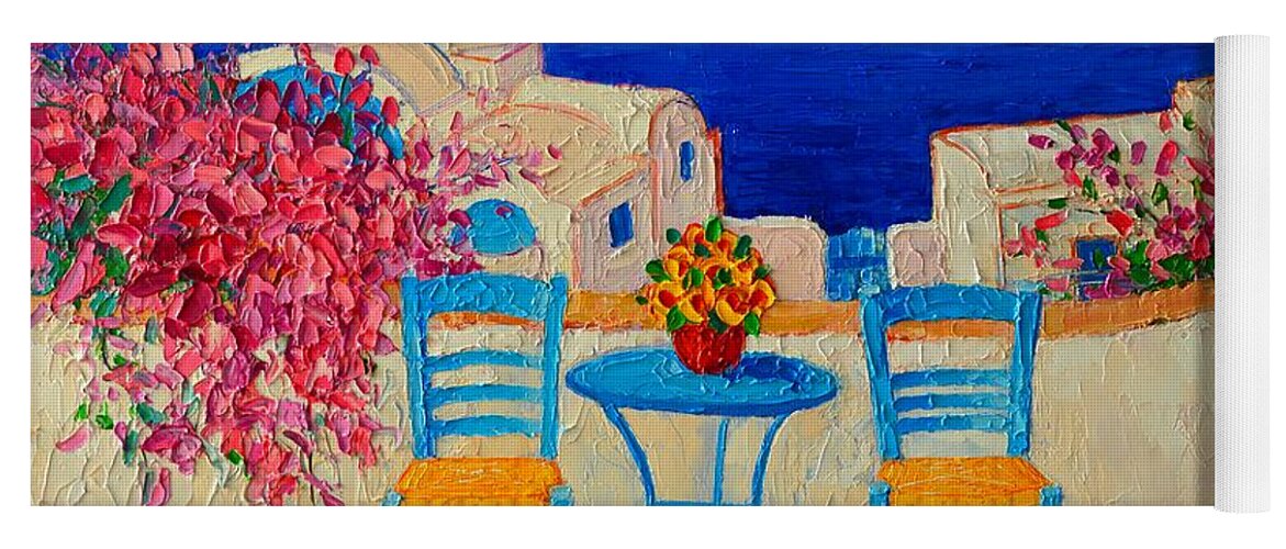 Greece Yoga Mat featuring the painting Table For Two In Santorini Greece by Ana Maria Edulescu