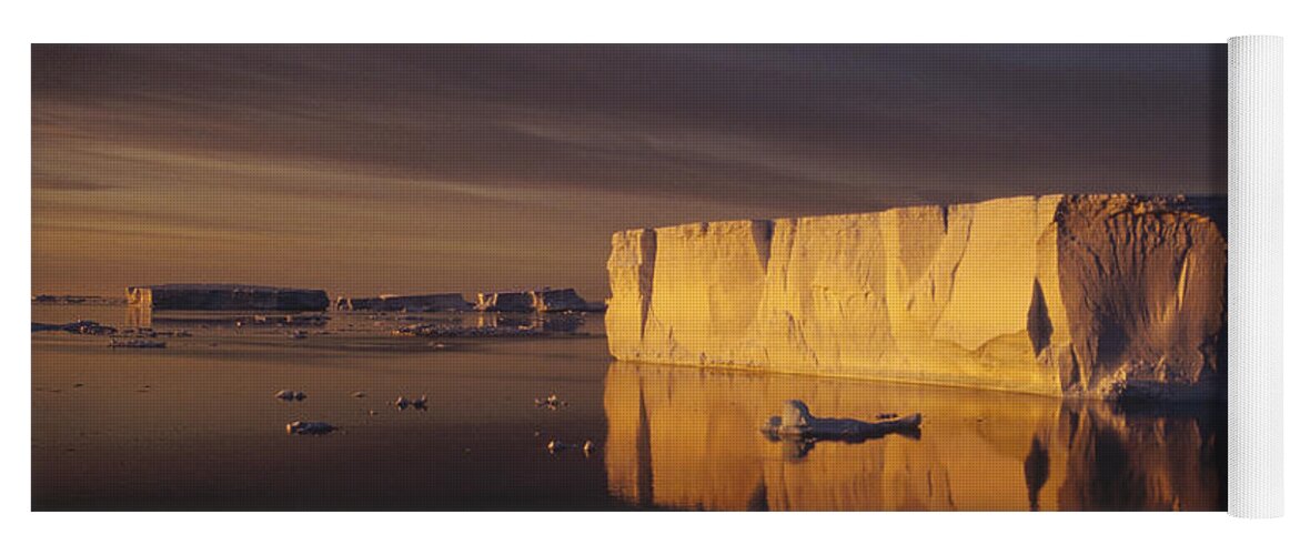 Feb0514 Yoga Mat featuring the photograph Tabular Icebergs At Sunrise Antarctica by Tui De Roy