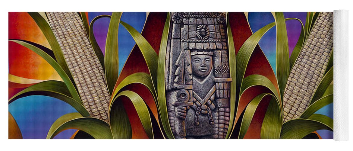 Aztec Yoga Mat featuring the painting Tapestry of Gods - Chicomecoatl by Ricardo Chavez-Mendez
