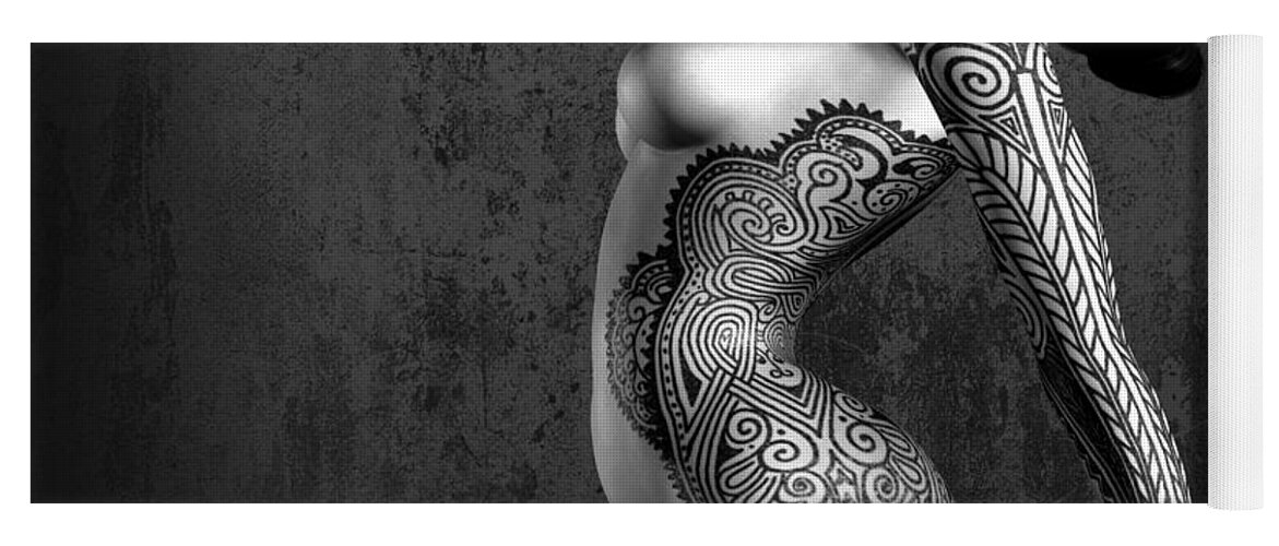 Tattooed Nude Yoga Mat featuring the digital art Tattooed Nude Black and White by Kaylee Mason