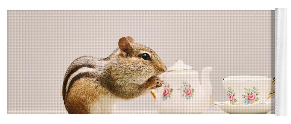 Chipmunks Yoga Mat featuring the photograph Tea Party with Chipmunk by Peggy Collins