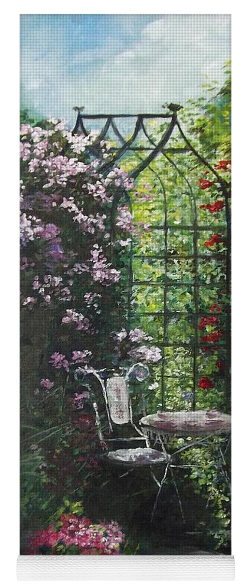 Garden Yoga Mat featuring the painting Tea Under the Rose Arbor by Lizzy Forrester