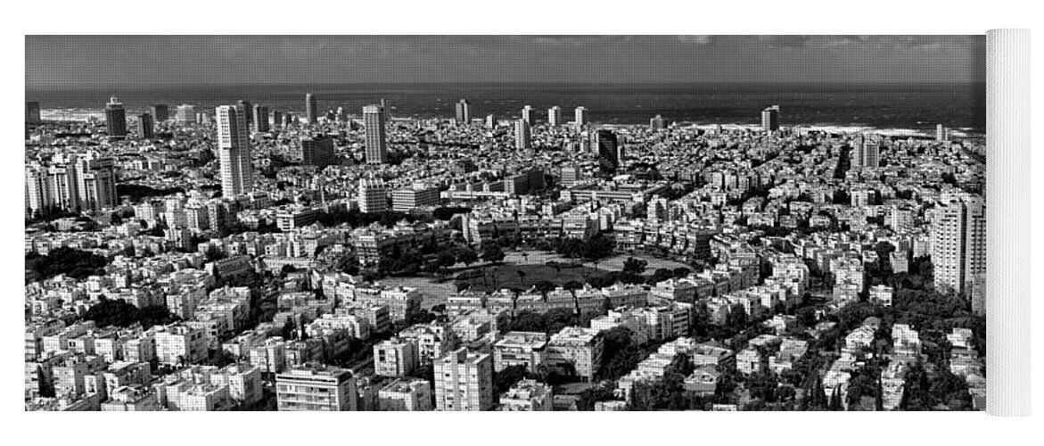 Israel Yoga Mat featuring the photograph Tel Aviv center Black and White by Ron Shoshani
