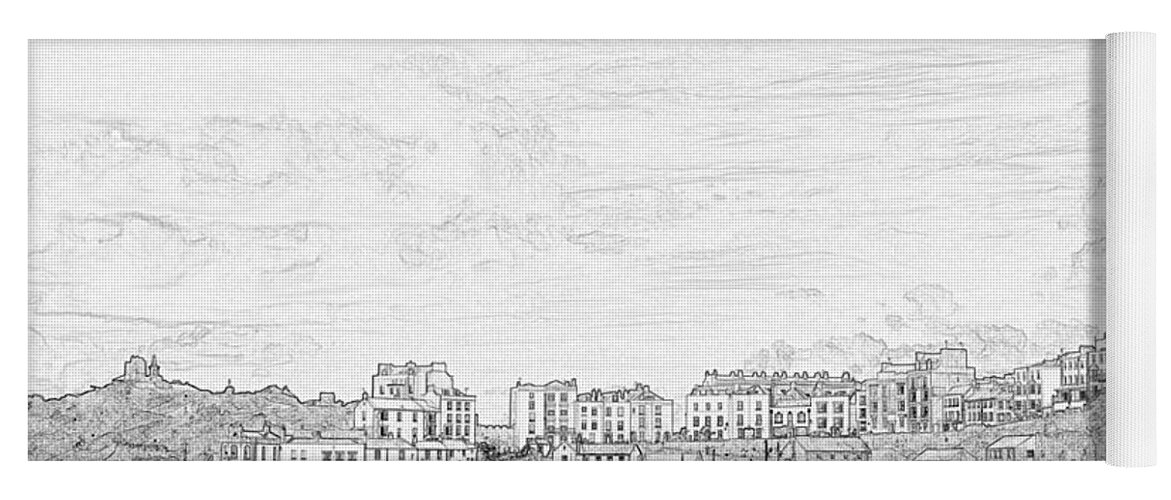 Tenby Yoga Mat featuring the photograph Tenby Harbor Pencil Sketch 2 by Steve Purnell