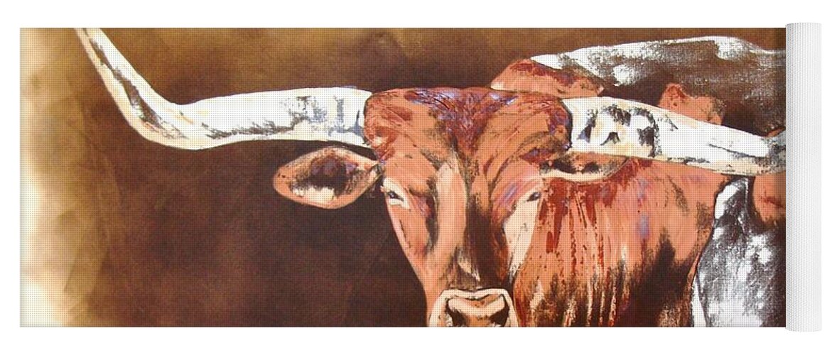 Texas Yoga Mat featuring the painting Texas Longhorn by Sunel De Lange