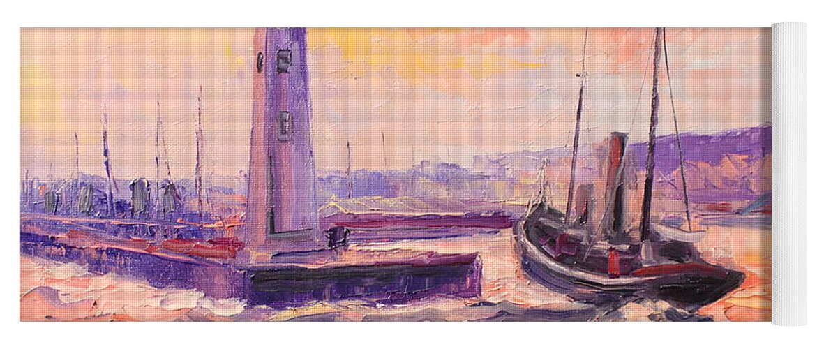 Anstruther Yoga Mat featuring the painting The Anstruther Harbour by Luke Karcz