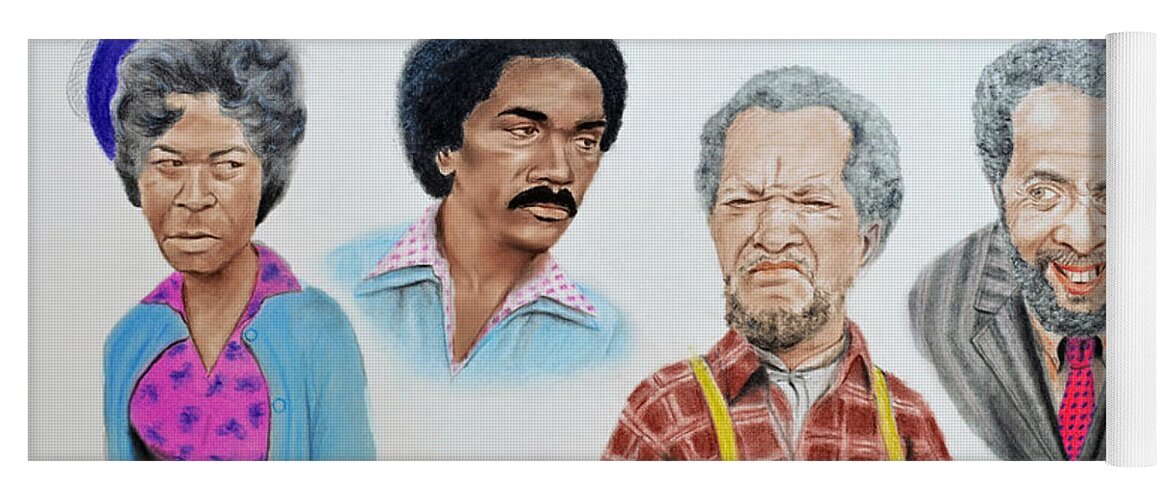 The Cast Of Sanford And Son Yoga Mat featuring the mixed media The Cast of Sanford and Son by Jim Fitzpatrick