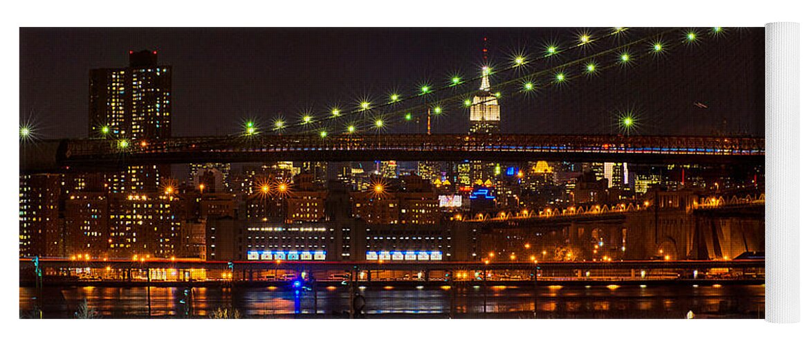 Amazing Brooklyn Bridge Photos Yoga Mat featuring the photograph The Empire State Building Framed by the Brooklyn Bridge by Mitchell R Grosky