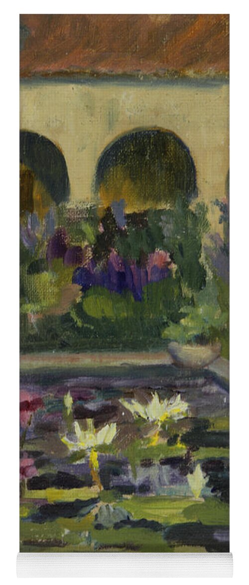 San Juan Capistrano Mission Yoga Mat featuring the painting  Fountain At Mission San Juan Capistrano by Maria Hunt