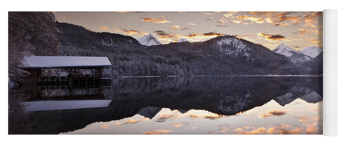 Water Yoga Mat featuring the photograph The hut by the lake by Jorge Maia