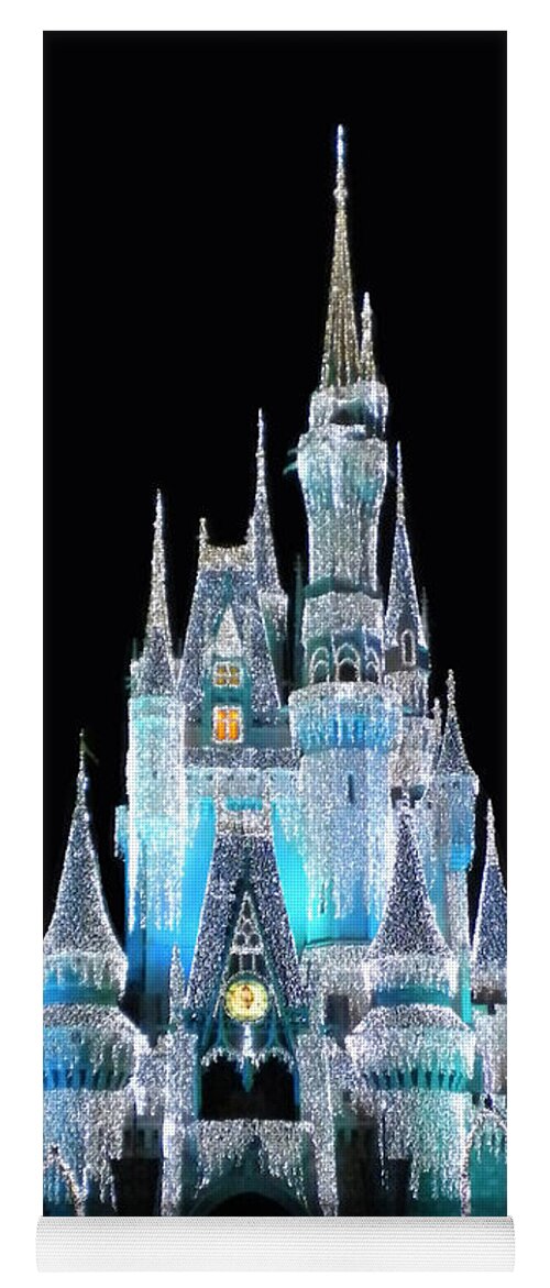 Magic Kingdom Yoga Mat featuring the photograph The Magic Kingdom Castle in Frosty Light Blue Walt Disney World by Thomas Woolworth