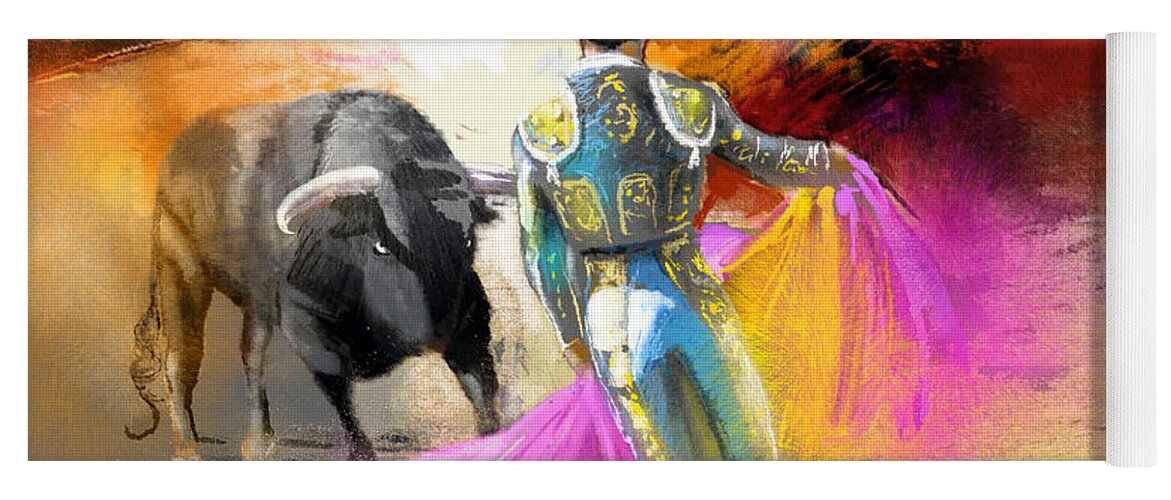 Bulls Yoga Mat featuring the painting The Man Who Fights The Bull by Miki De Goodaboom