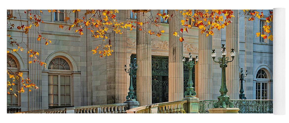 Newport Yoga Mat featuring the photograph The Marble House in Autumn by Mitchell R Grosky
