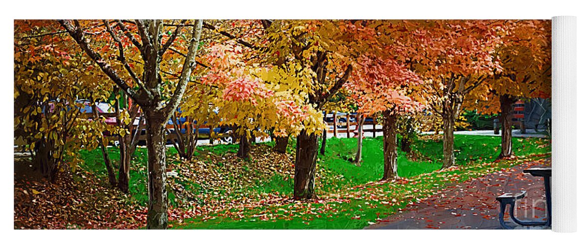 Fall Yoga Mat featuring the painting The Picnic Table by Kirt Tisdale