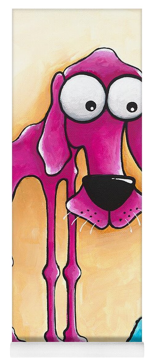 Pet Yoga Mat featuring the painting The Pink Dog and his blue ball by Lucia Stewart