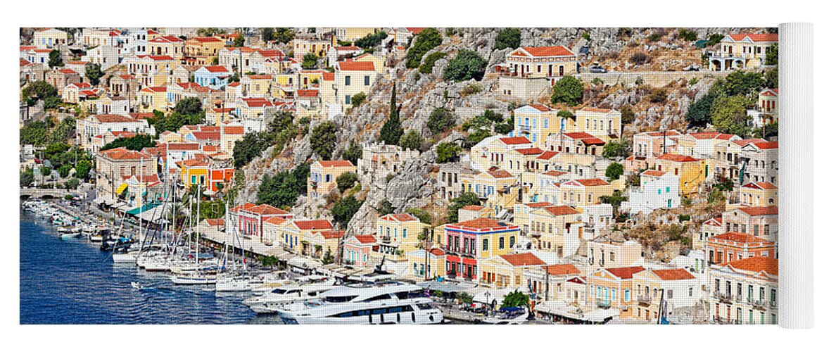 Aegean Yoga Mat featuring the photograph The port of Symi - Greece by Constantinos Iliopoulos