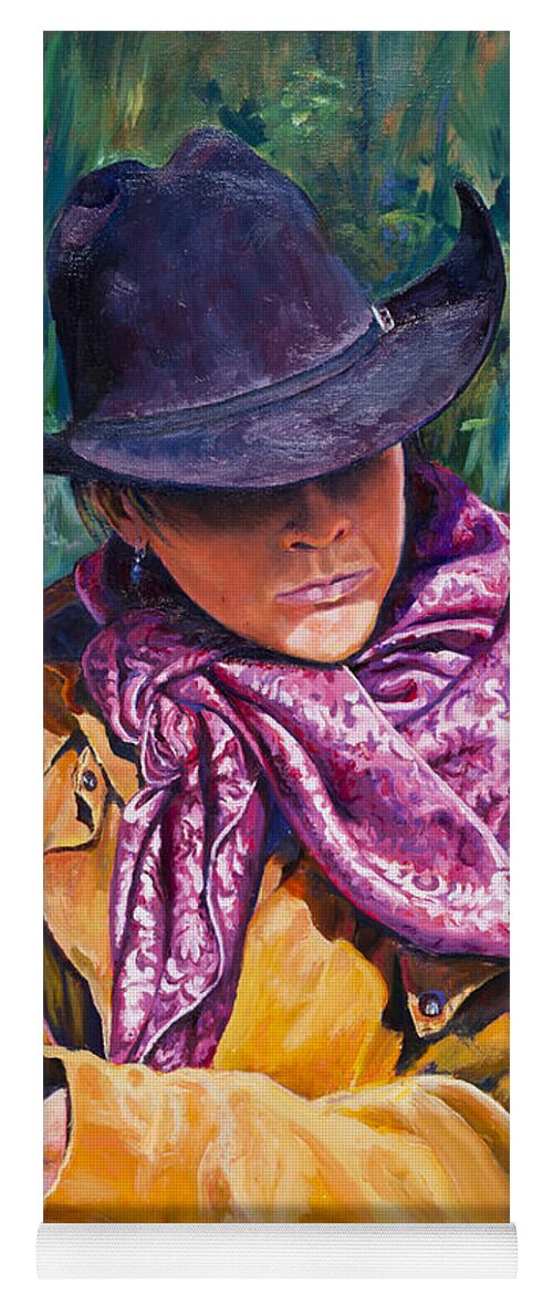 Cowboy Yoga Mat featuring the painting The Purple Scarf by Page Holland