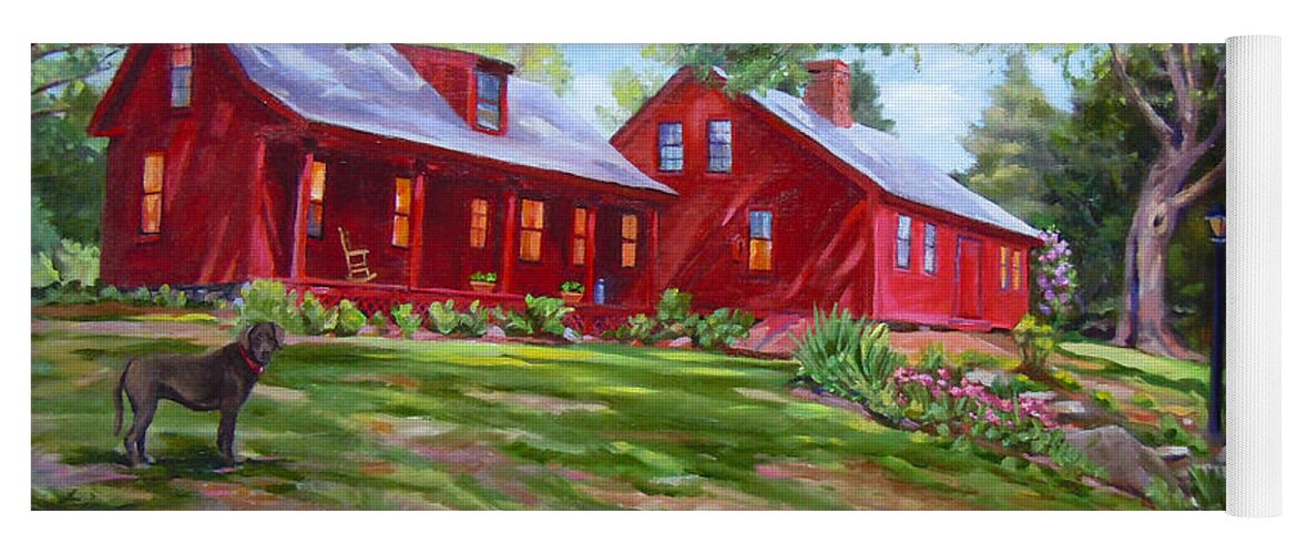 Red Yoga Mat featuring the painting The Red Colonial House by Nancy Griswold