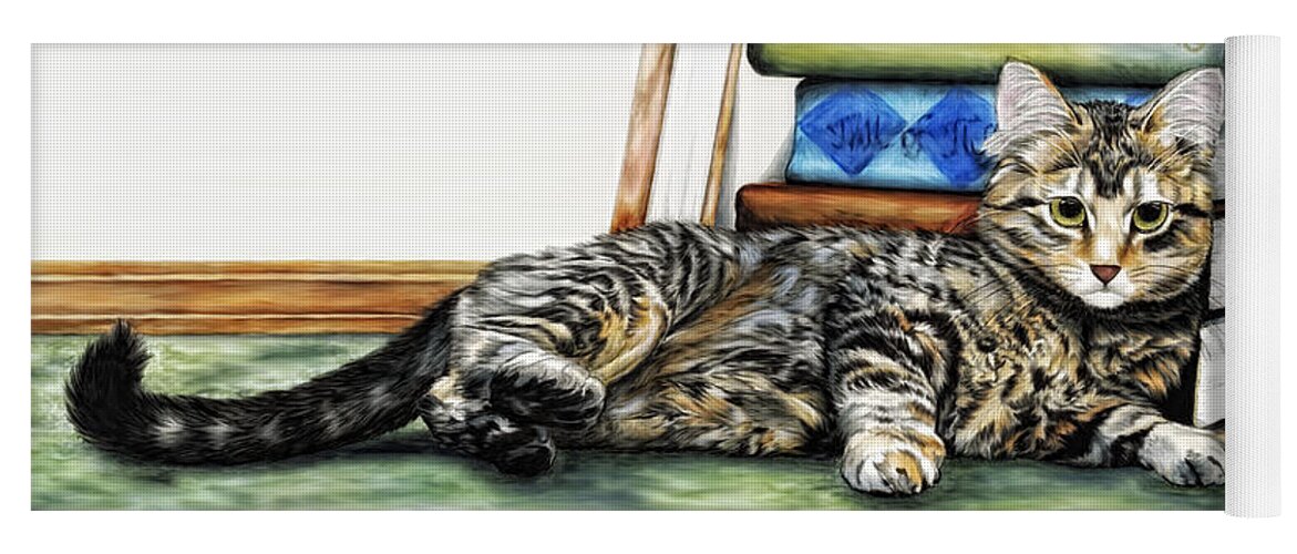 Cat Yoga Mat featuring the painting The Scholar Main Coon Kitten by Shari Nees