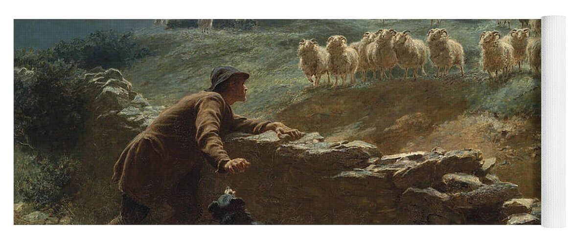 Briton Riviere Yoga Mat featuring the painting The sheepstealer by Briton Riviere