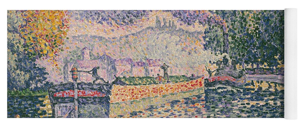 Paul Signac Yoga Mat featuring the painting The Tugboat Canal in Samois by Paul Signac