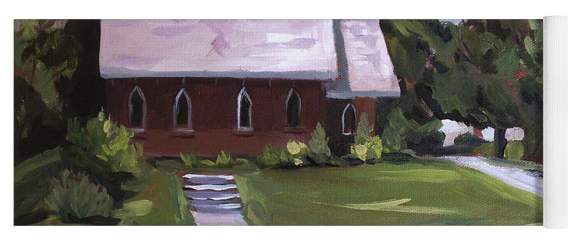 Churches Yoga Mat featuring the painting The Wyben Union Church by Nancy Griswold