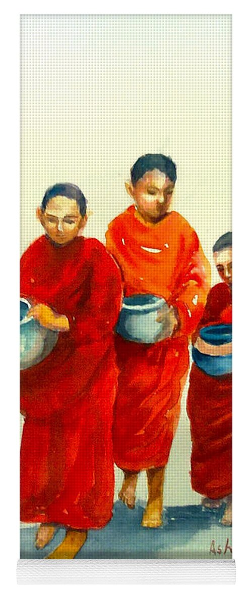 Monks Yoga Mat featuring the painting The young monks by Asha Sudhaker Shenoy