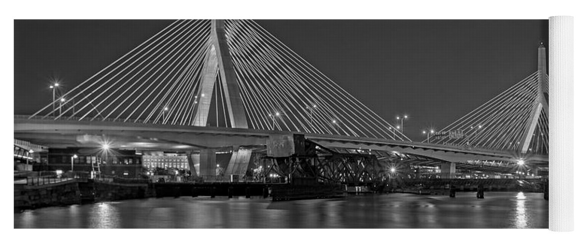 Boston Yoga Mat featuring the photograph The Zakim Bridge BW by Susan Candelario