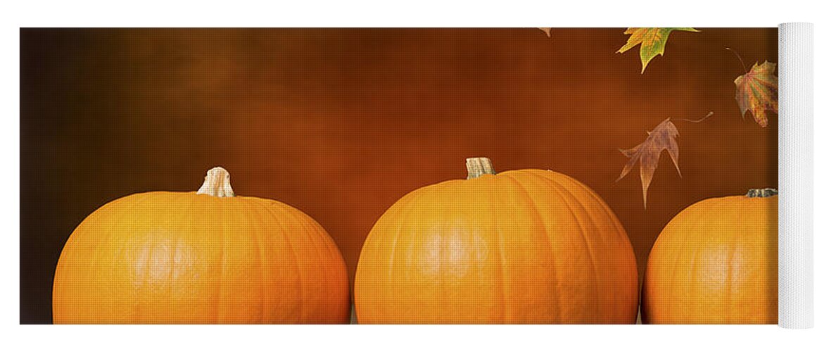 Pumpkin Yoga Mat featuring the photograph Three Pumpkins by Amanda Elwell