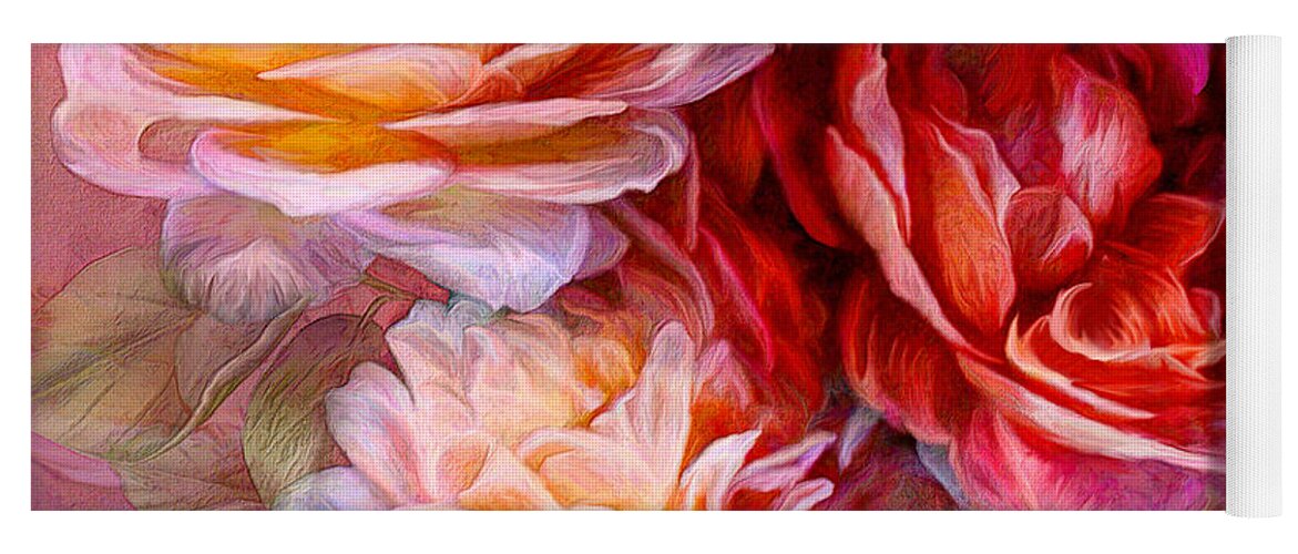 Rose Roses Yoga Mat featuring the mixed media Three Roses - Red by Carol Cavalaris