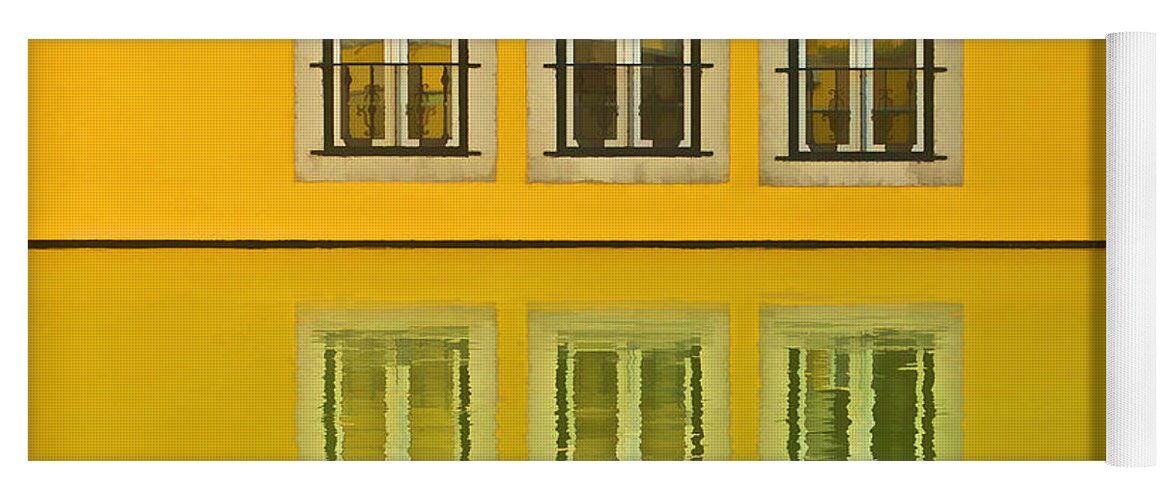 Balcony Yoga Mat featuring the photograph Three Windows Reflecting in the Water by David Letts